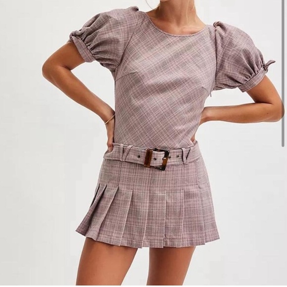 Free People Sevi Dress - Elegant Plaid Pleated Skirt